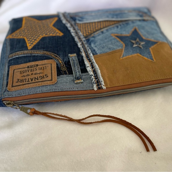 Bohemian Unique Embroidery One-of-a-Kind Denim Patchwork Clutch Wristlet bag - Picture 6 of 15